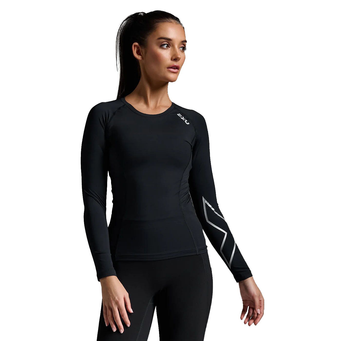113057-2XU-Core-Compression-hardloopshirt-lange-mouw-BlackSilver-Dames-afbeelding-1