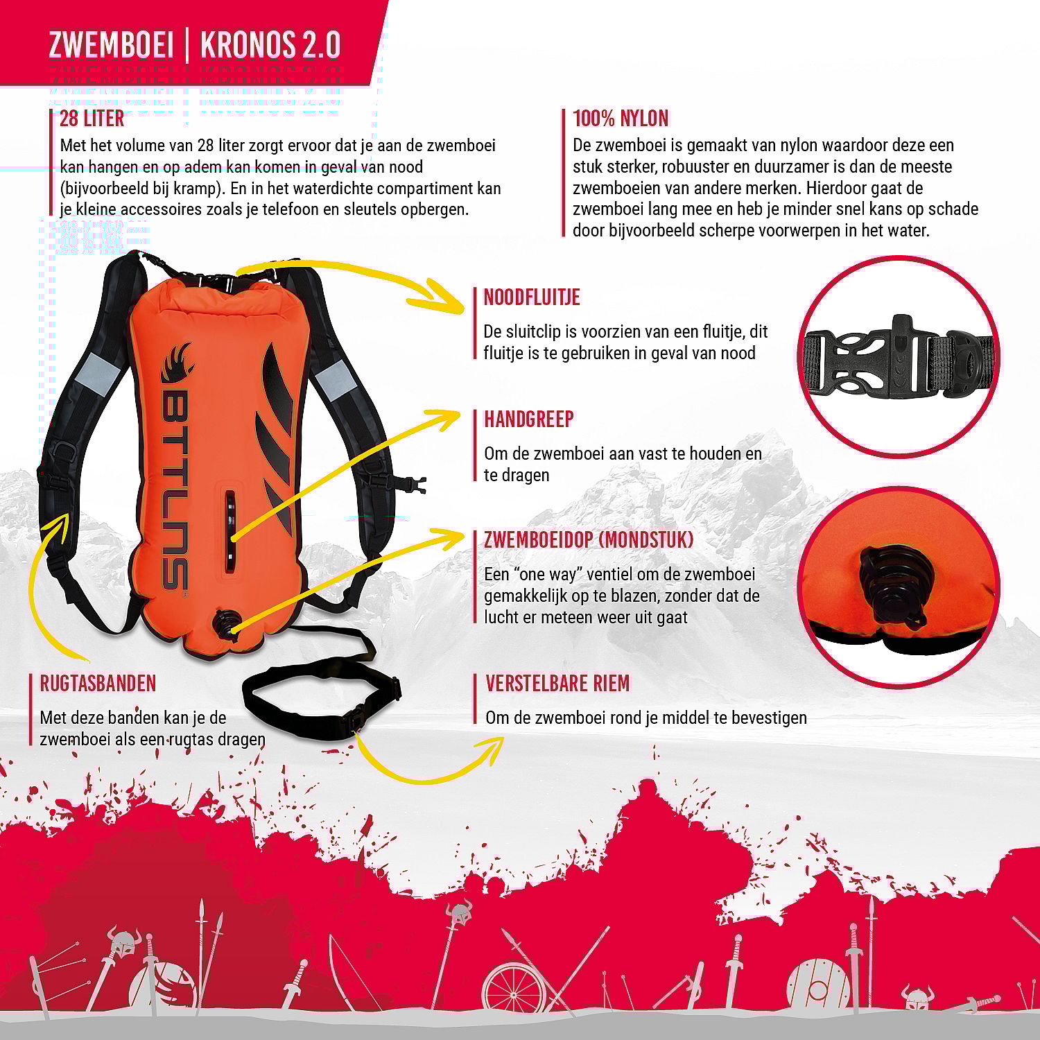 100008-BTTLNS-Kronos-2.0-rugtas-zwemboei-28-liter-oranje-afbeelding-3