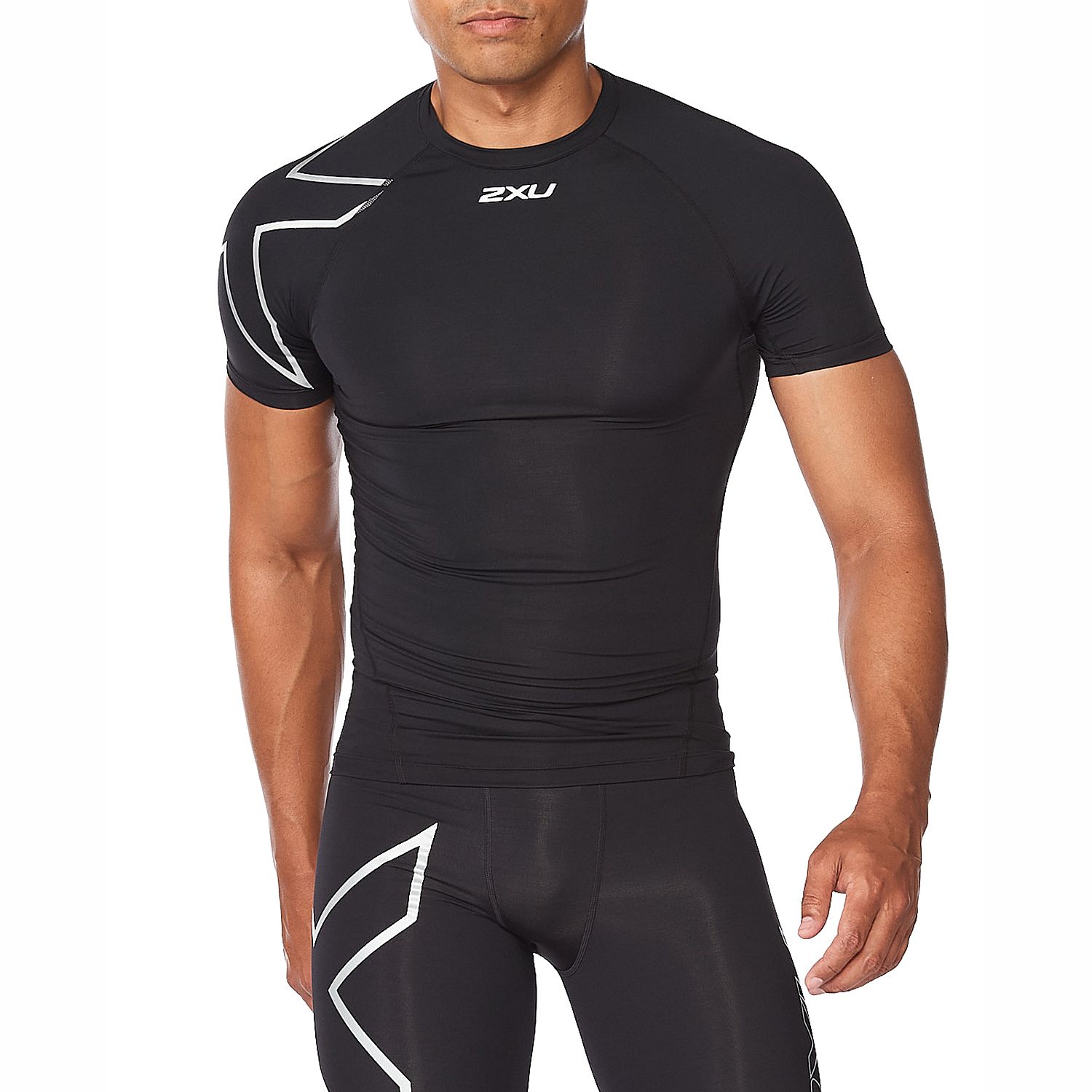 141811-2XU-Core-Compression-hardloopshirt-korte-mouw-BlackSilver-heren-afbeelding-2